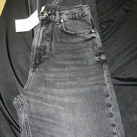 Zara Split Wide Leg TRF Black Jeans | Straight Loose, High Rise, Full Length - Picture 6 of 7